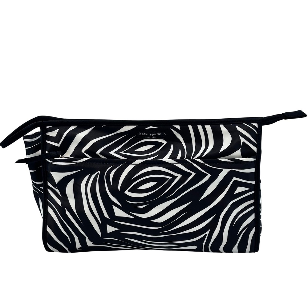 Kate Spade New York Black & White Zebra Print Travel Cosmetic Makeup Bag